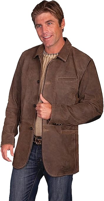 Scully Men's Leather Blazer with Elbow Patches in Brown