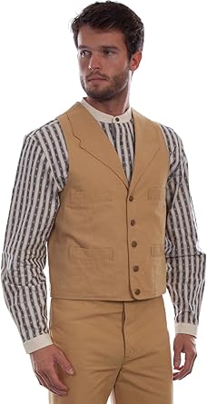 Scully Western Vest Mens Lined Button Cotton Canvas Vest in Wheat