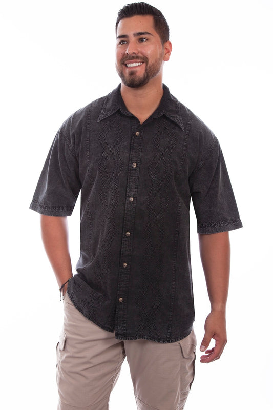 Scully Western Men's Embroidered Shirt in Distressed Black