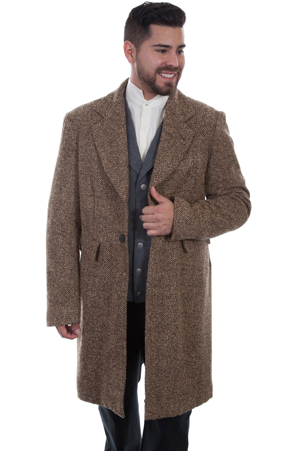Scully Western Men's Herringbone Frock Button Coat in Brown
