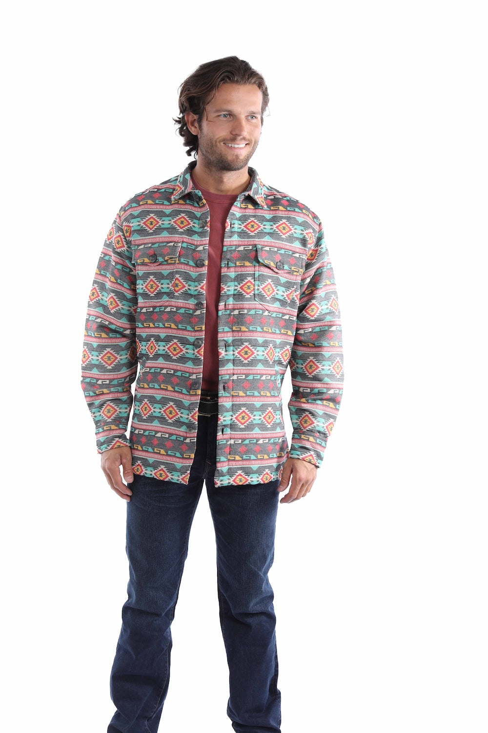 Scully Men's Southwest Aztec Black Turquoise Cotton Shirt in Black-Turquoise