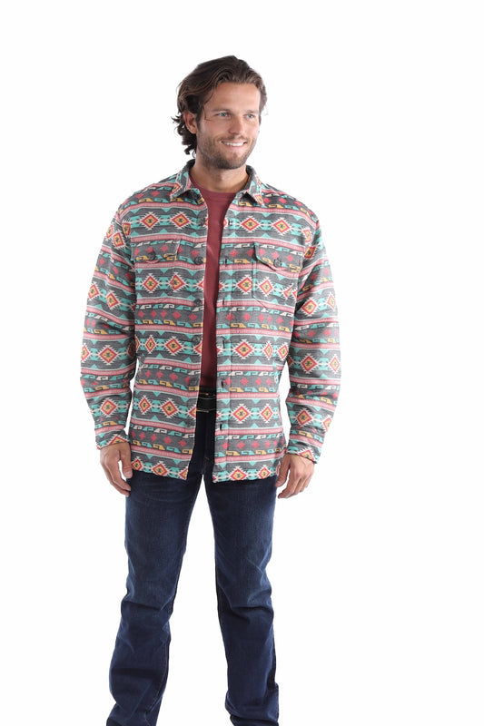 Scully Men's Southwest Aztec Black Turquoise Cotton Shirt in Black-Turquoise
