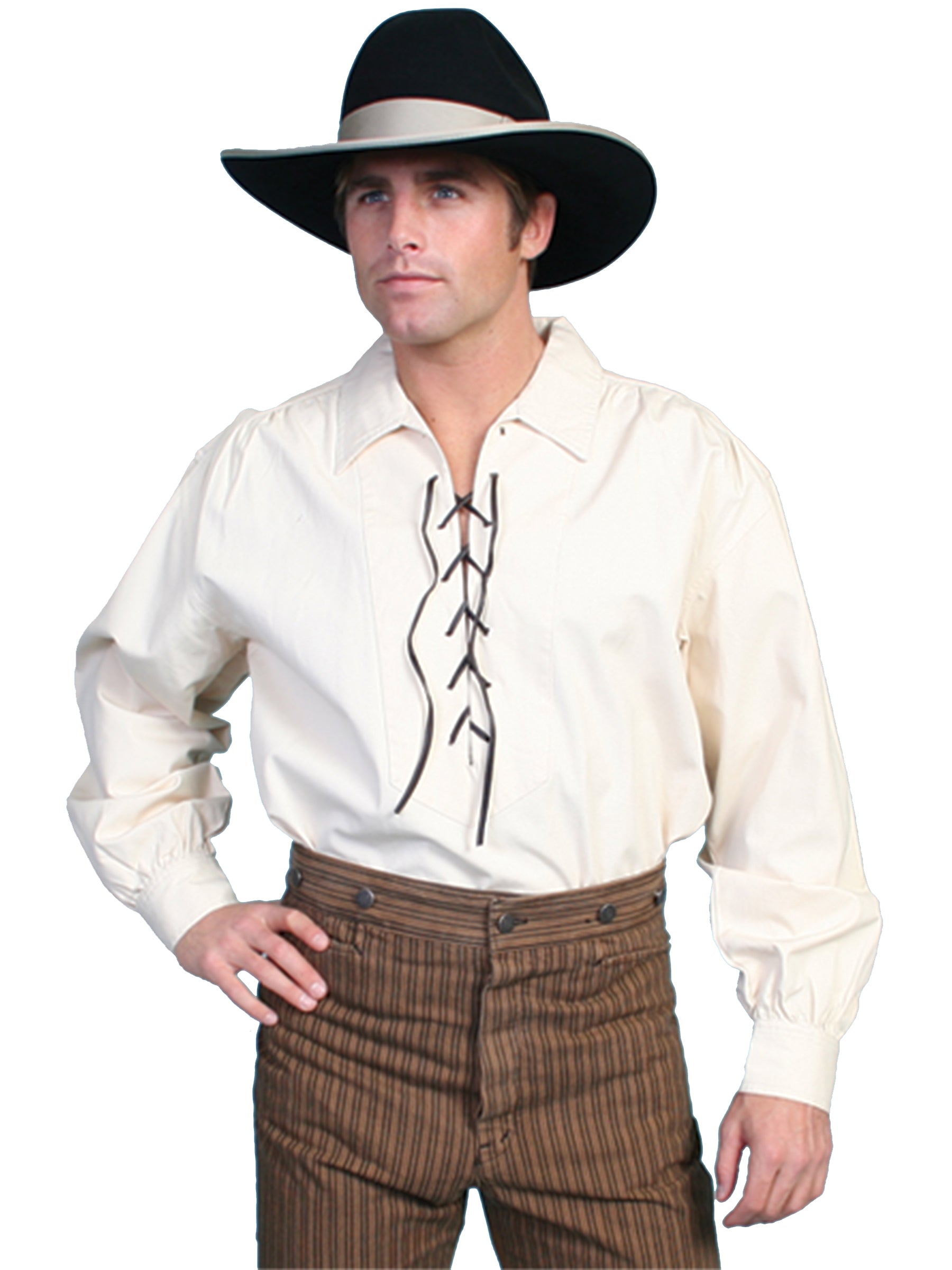 Scully Western Men's Leather Long Sleeve Lace Up Front Shirt in Natural