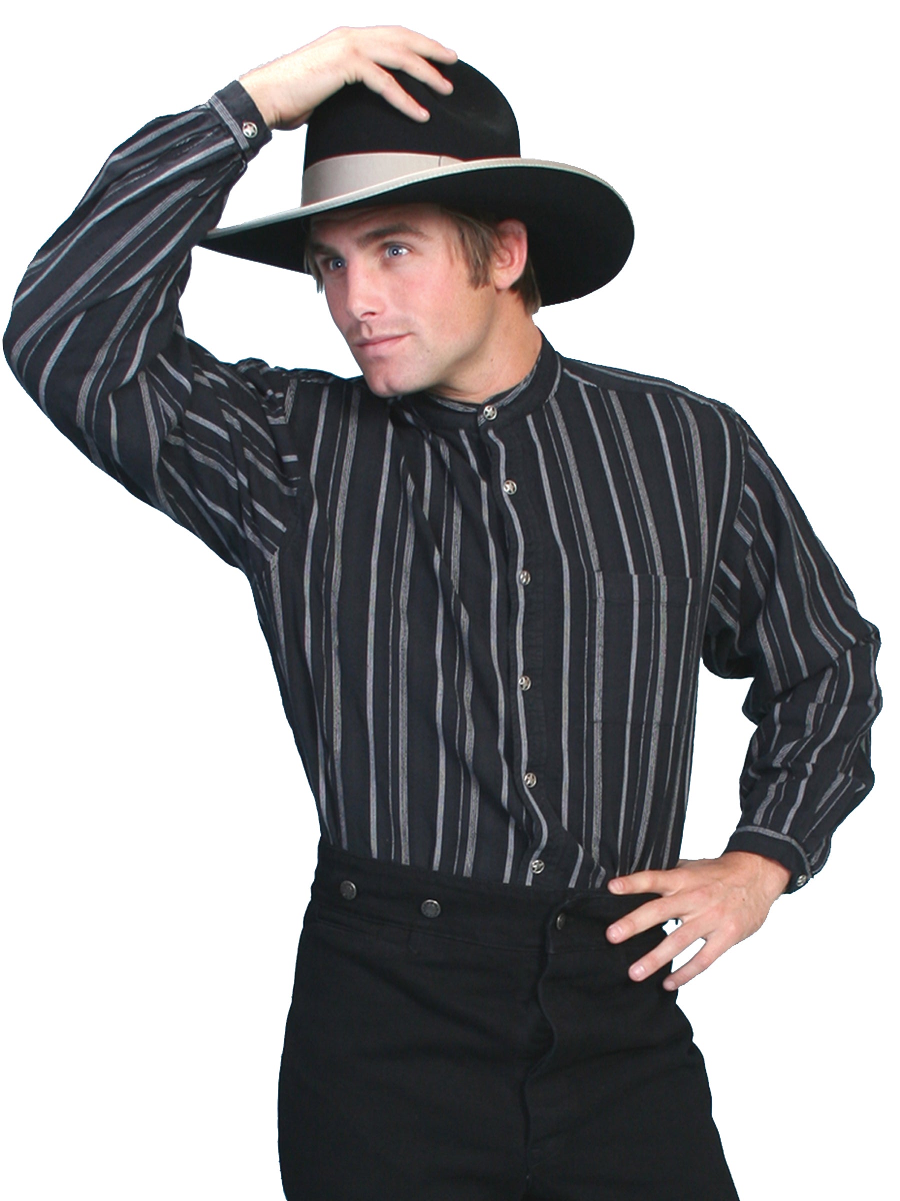 Scully Western Men's Dobby Long Sleeve Stripe Shirt in Black