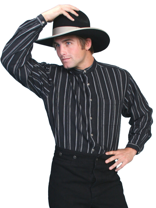 Scully Western Men's Dobby Long Sleeve Stripe Shirt in Black