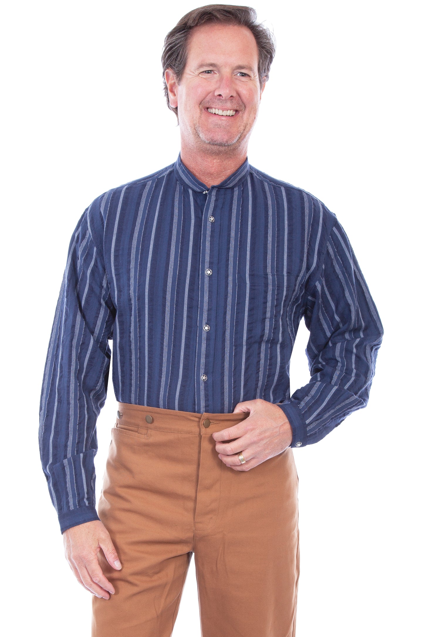 Scully Western Men's Dobby Long Sleeve Stripe Shirt in Blue