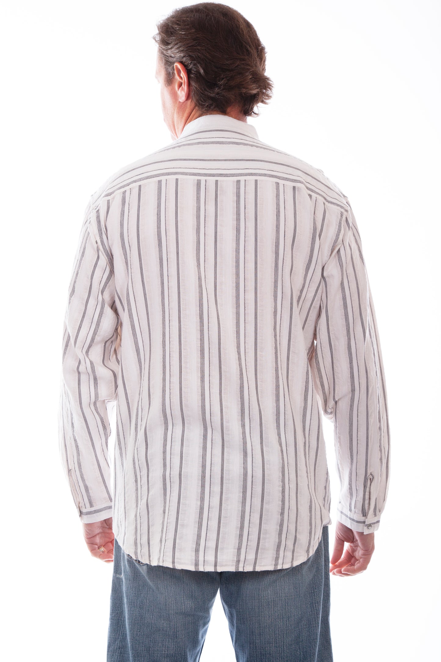 Scully Western Men's Dobby Long Sleeve Stripe Shirt in White
