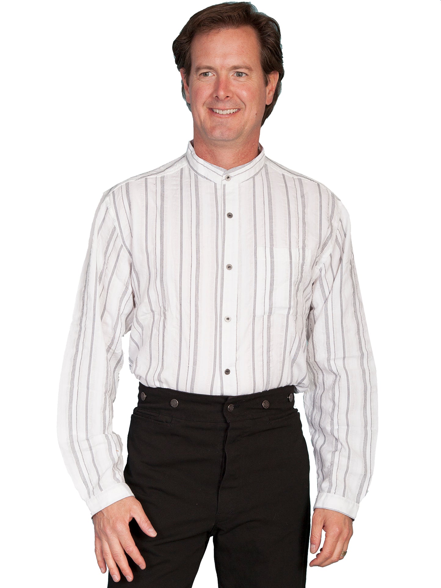 Scully Western Men's Dobby Long Sleeve Stripe Shirt in White