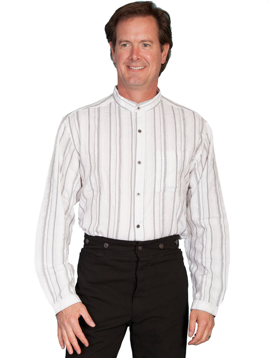 Scully Western Men's Dobby Long Sleeve Stripe Shirt in White