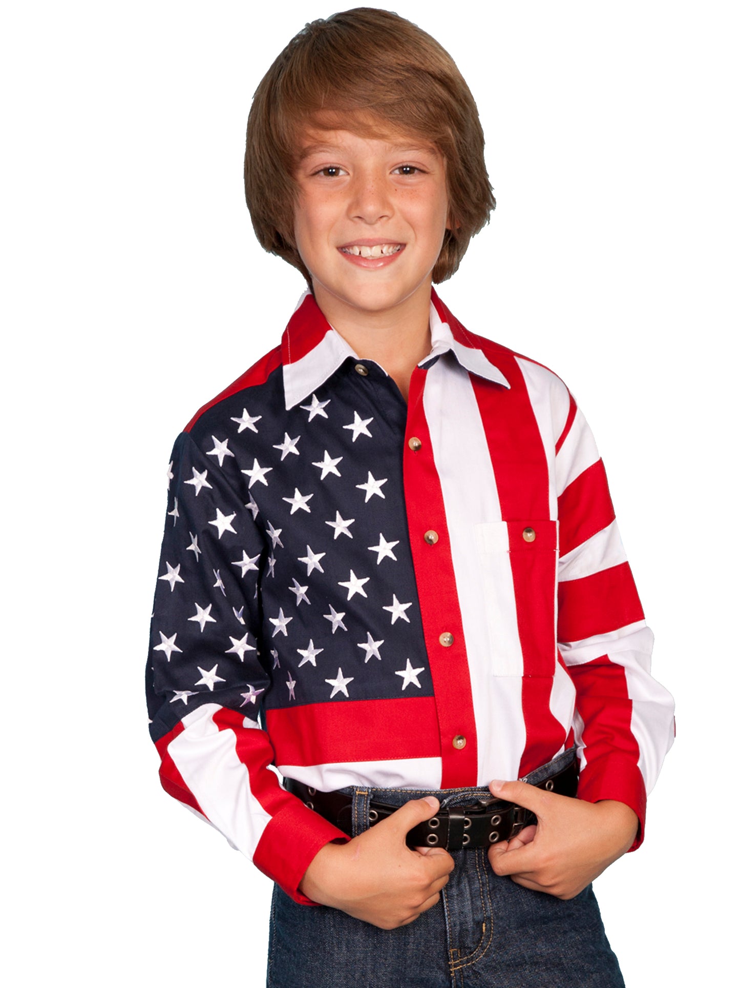 Scully Men's Kids American Flag Shirt in Red
