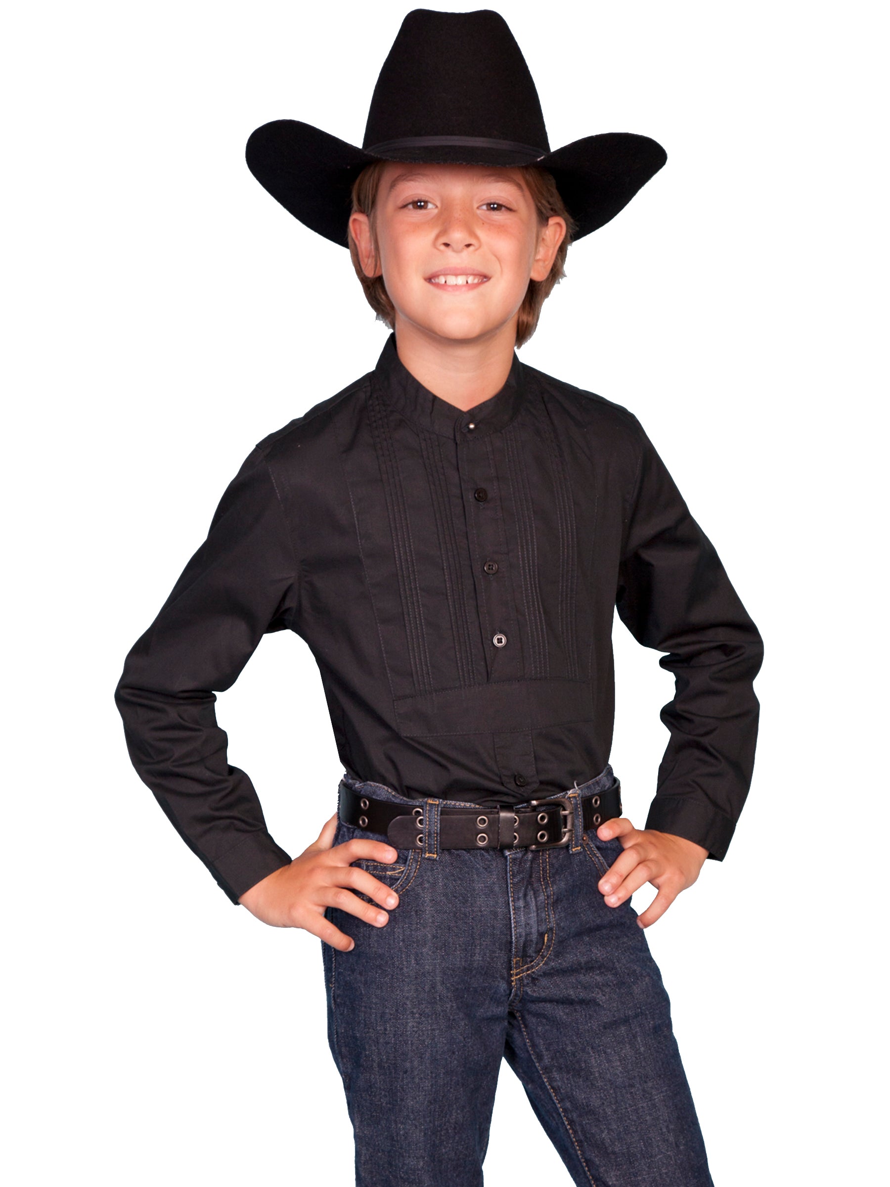 Scully Boy's Kids Tuxedo Front Shirt in Black