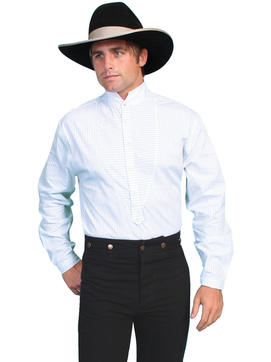 Scully Western Men's Pinstripe Yarn Dye with high Collar in White