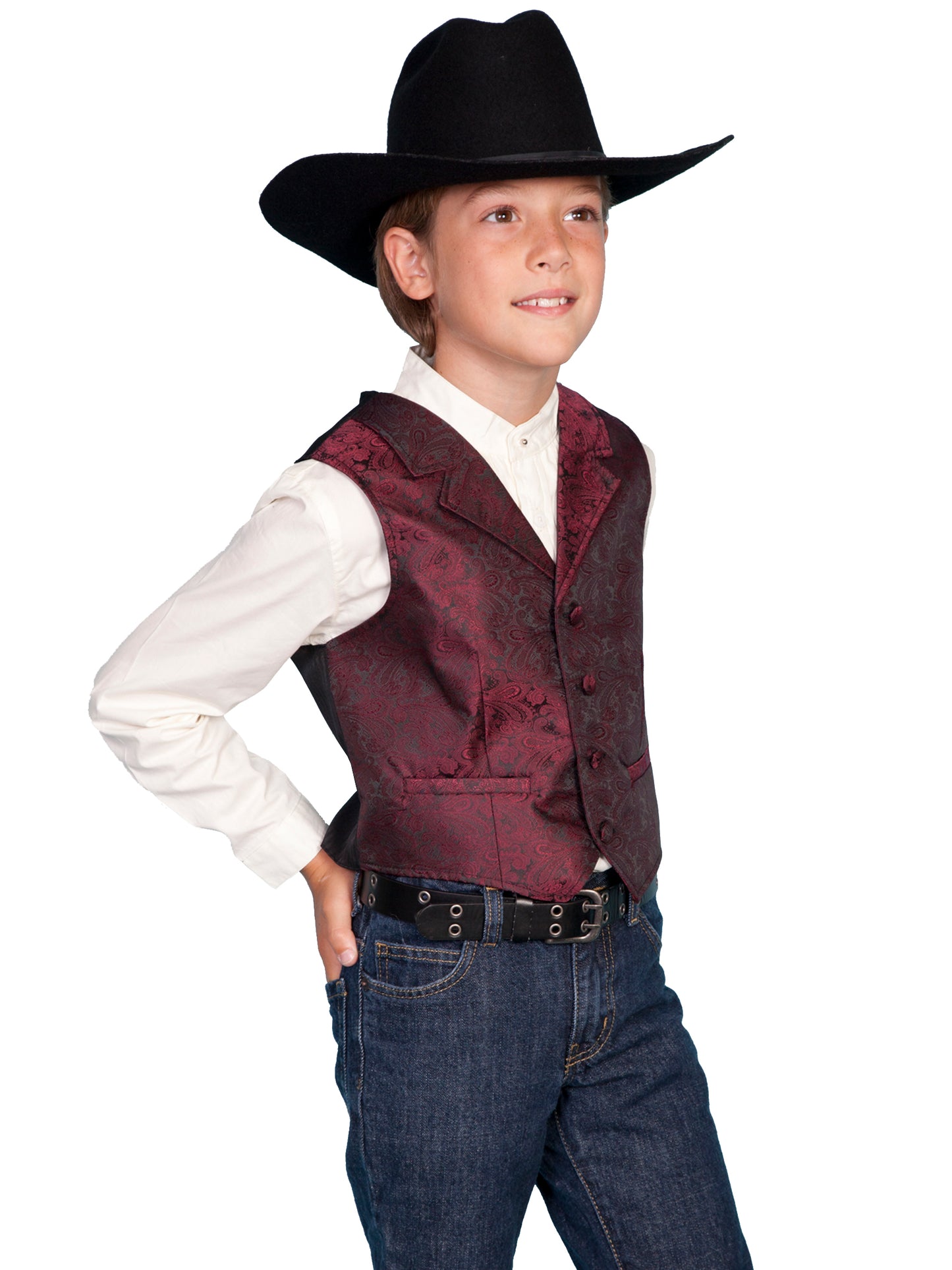 Scully Men's Kids Paisley Vest in Burgundy