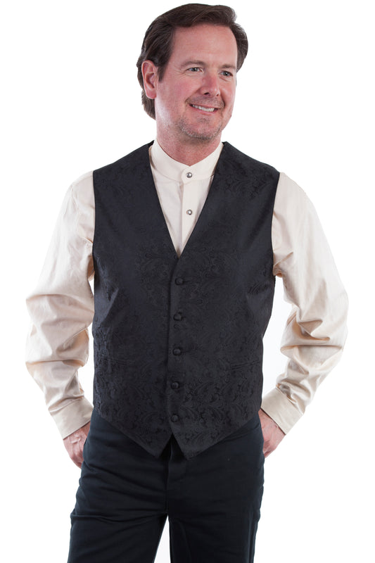 Scully RangeWear Men's No Lapel Paisley Vest in Black