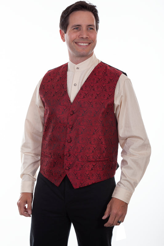 Scully RangeWear Men's No Lapel Paisley Vest in Red