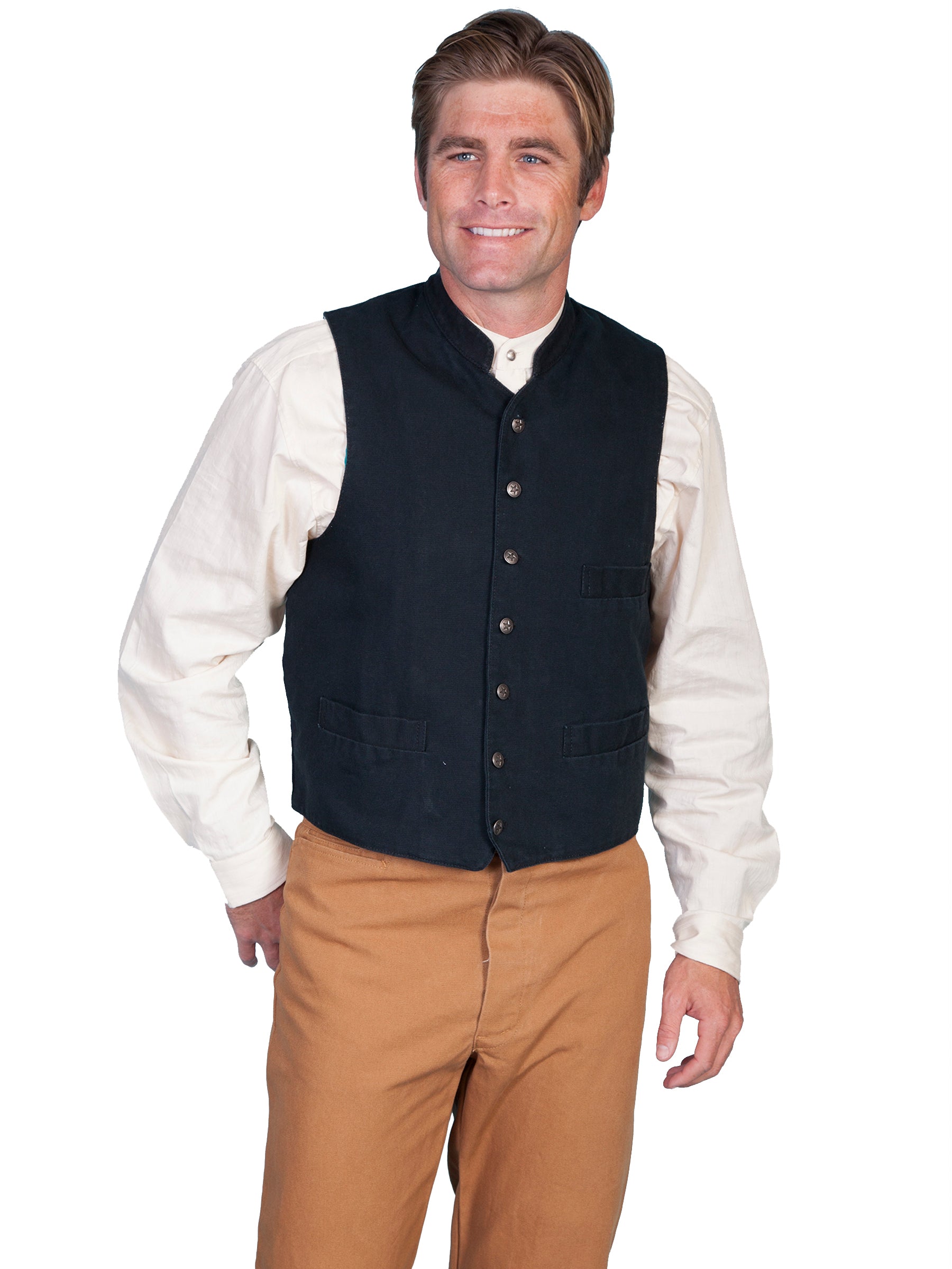 Scully Men's Stand Up Round Collar Vest in Black