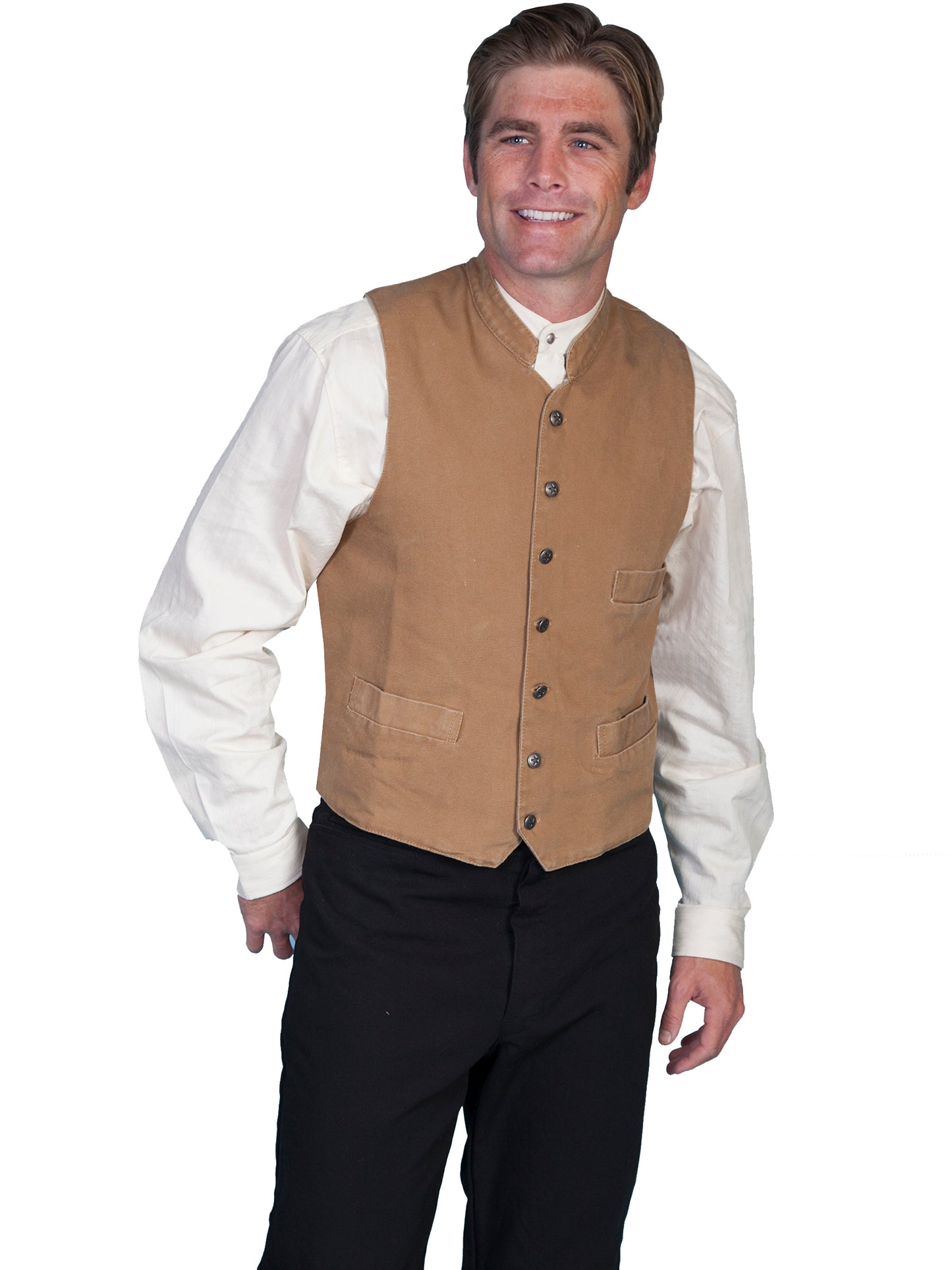 Scully RangeWear Men's Stand Up Round Collar Vest in Brown