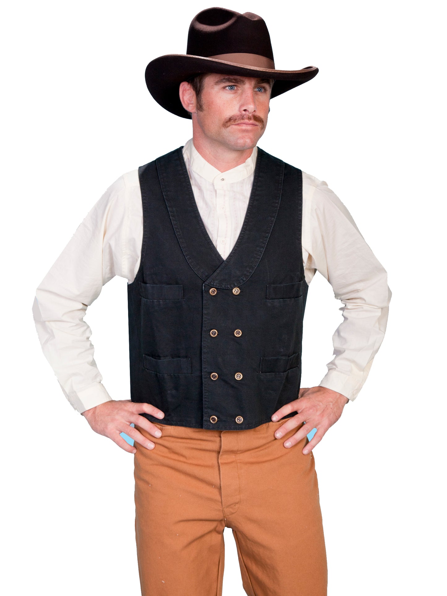 Scully Men's Double Breasted Canvas Vest in Black