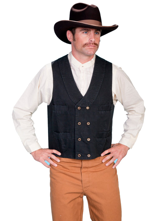 Scully Men's Double Breasted Canvas Vest in Black