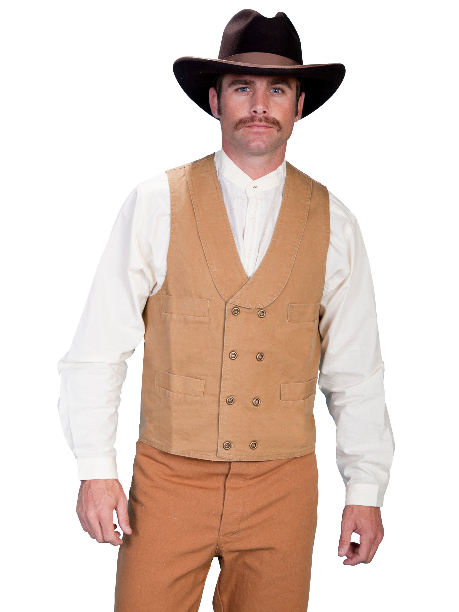 Scully RangeWear Men's Double Breasted Canvas Vest in Brown