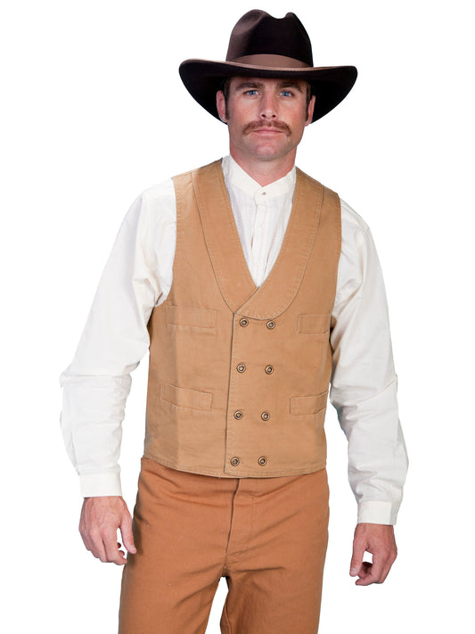 Scully RangeWear Men's Double Breasted Canvas Vest in Brown