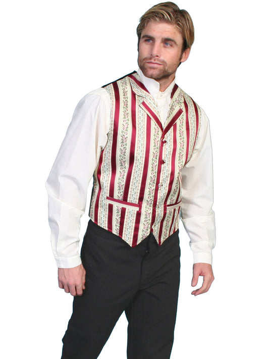 Scully RangeWear Men's Wallpaper Stripe Vest in Burgundy