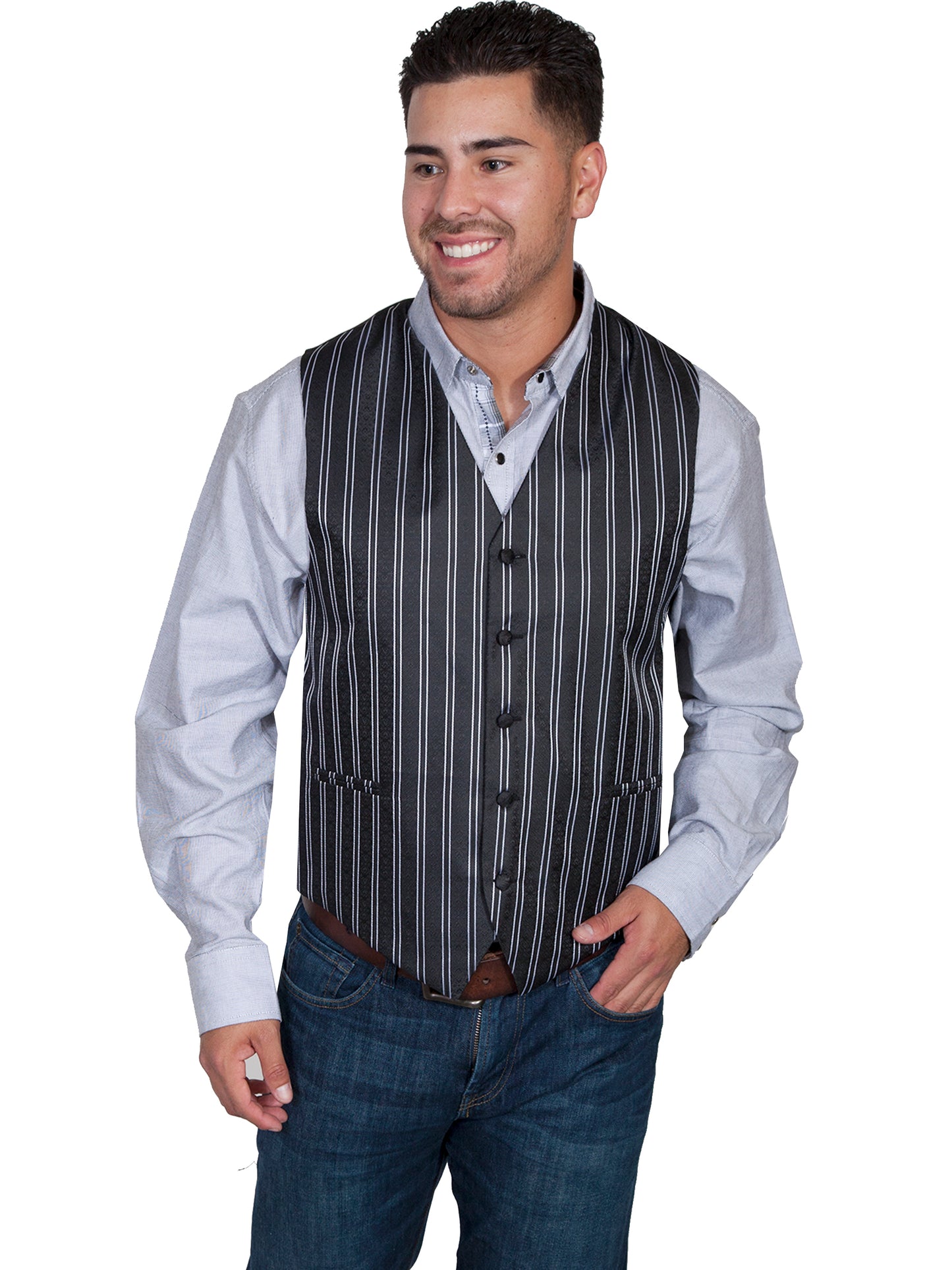 Scully RangeWear Men's No Lapel Blk/wht Pinstripe Vest in Black and White