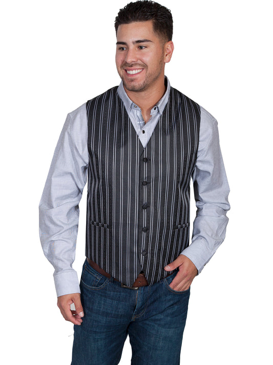 Scully RangeWear Men's No Lapel Blk/wht Pinstripe Vest in Black and White