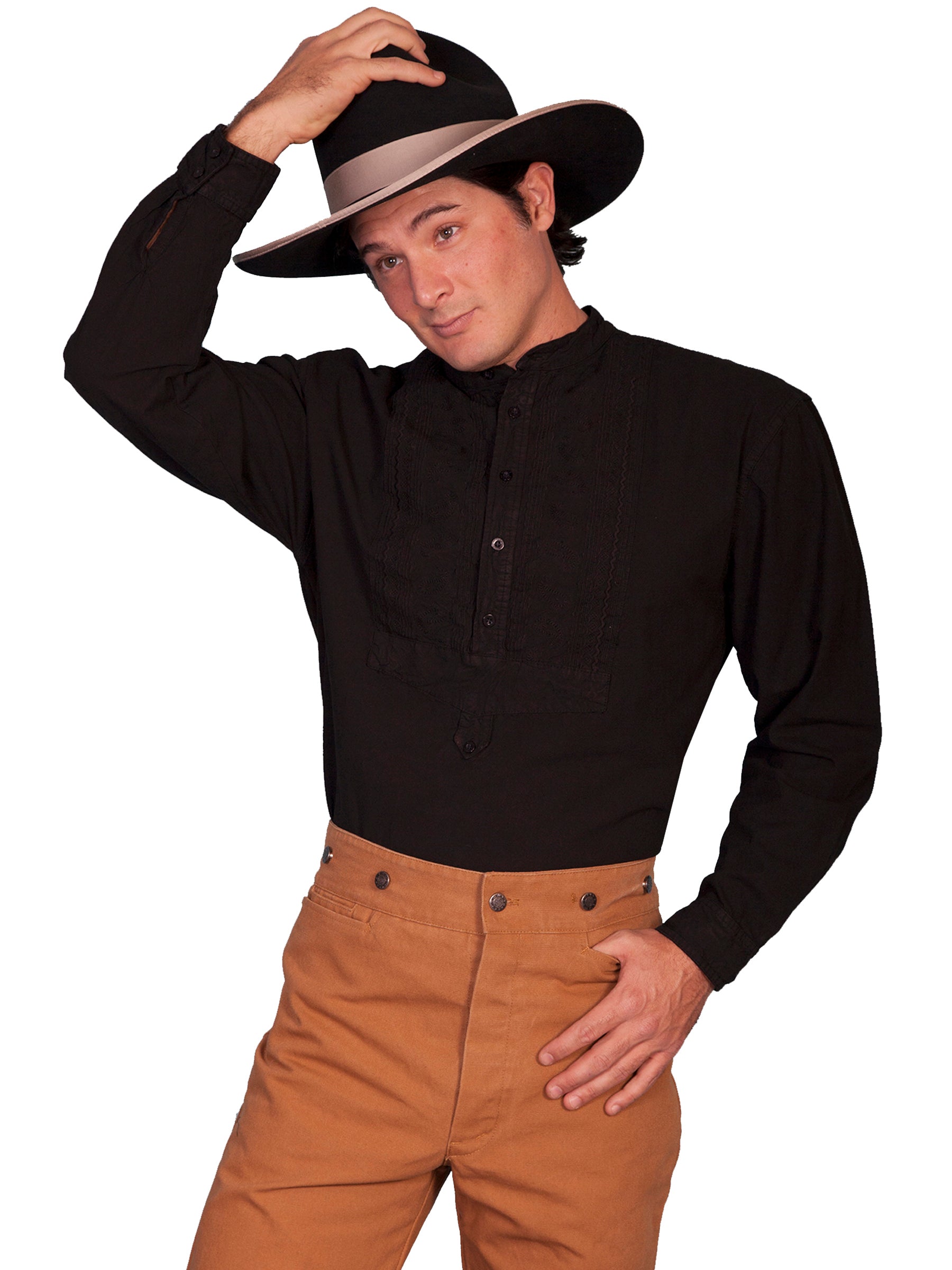 Scully RangeWear Men's Shirt with Paisley Inset Bib in Black