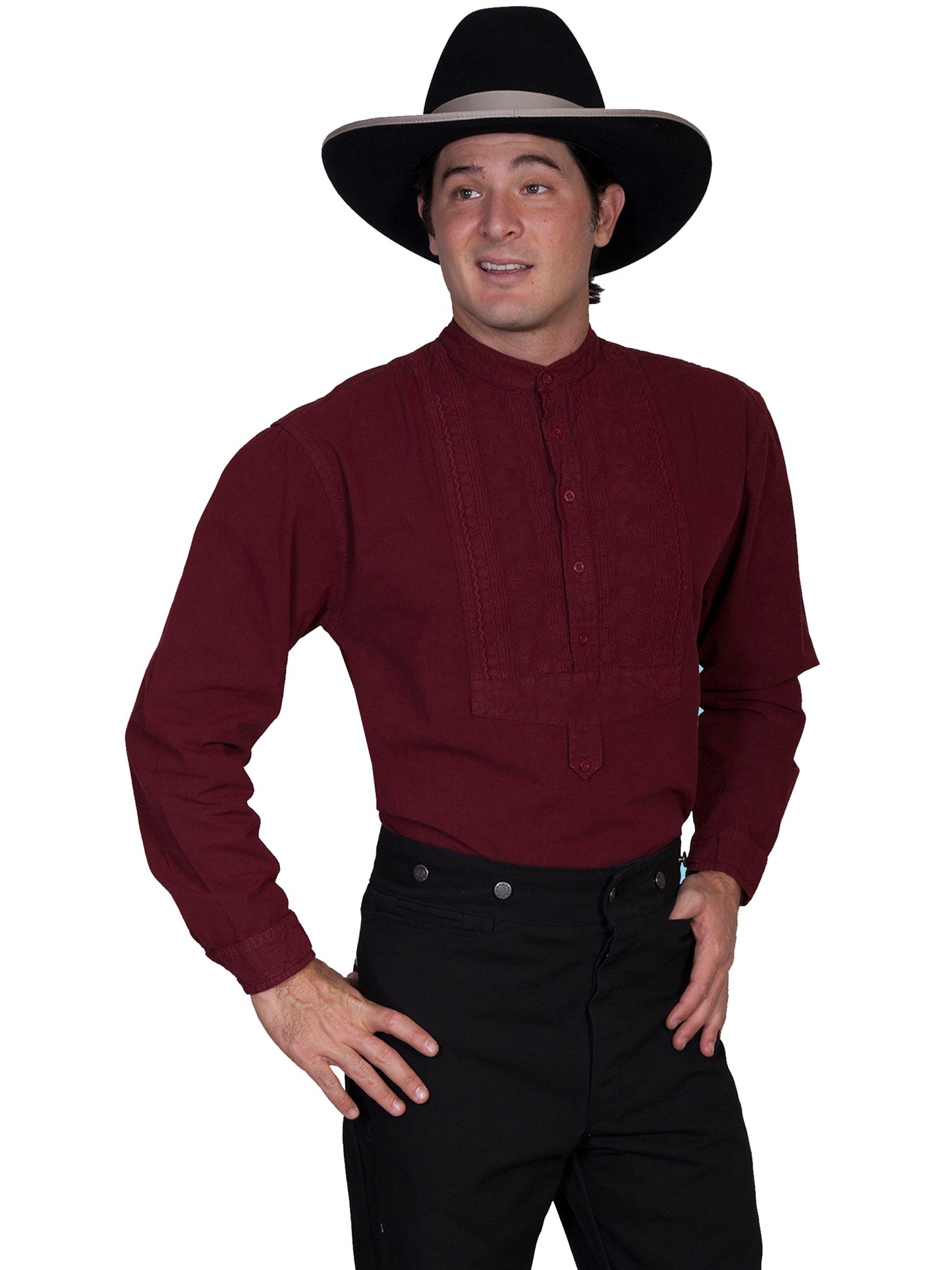Scully RangeWear Men's Shirt with Paisley Inset Bib in Burgundy