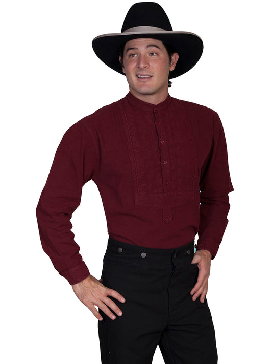 Scully RangeWear Men's Shirt with Paisley Inset Bib in Burgundy