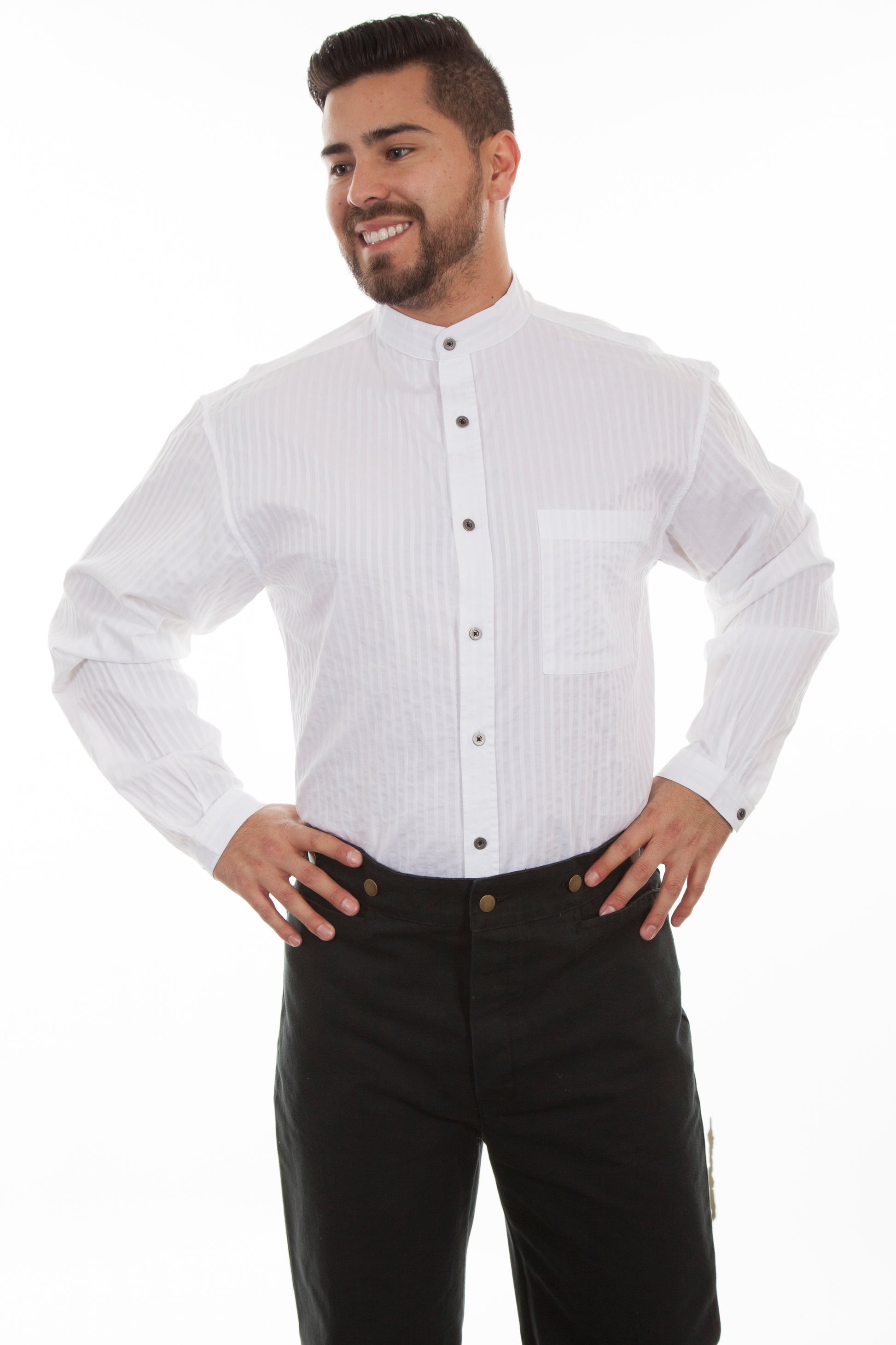 Scully Western Men's Button Front Striped Long Sleeve Shirt in White