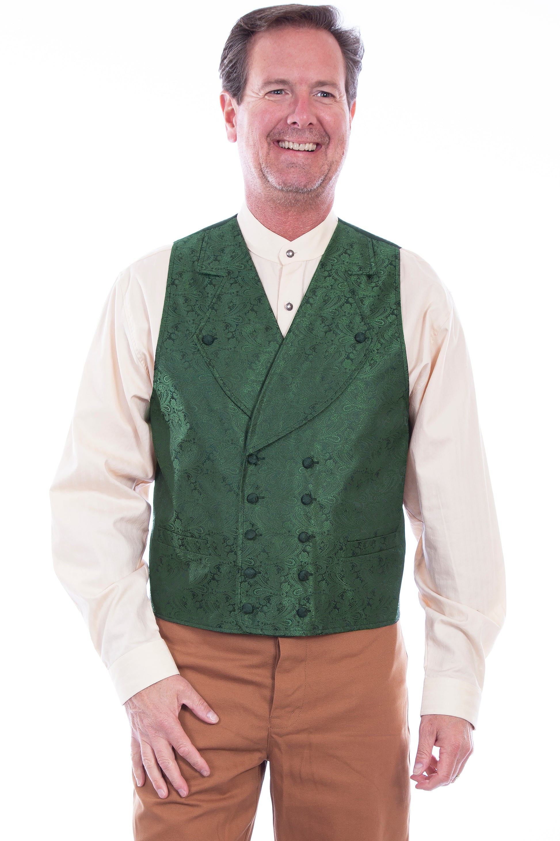 Scully Western Men's Double Breasted Wide Lapel Vest in Emerald