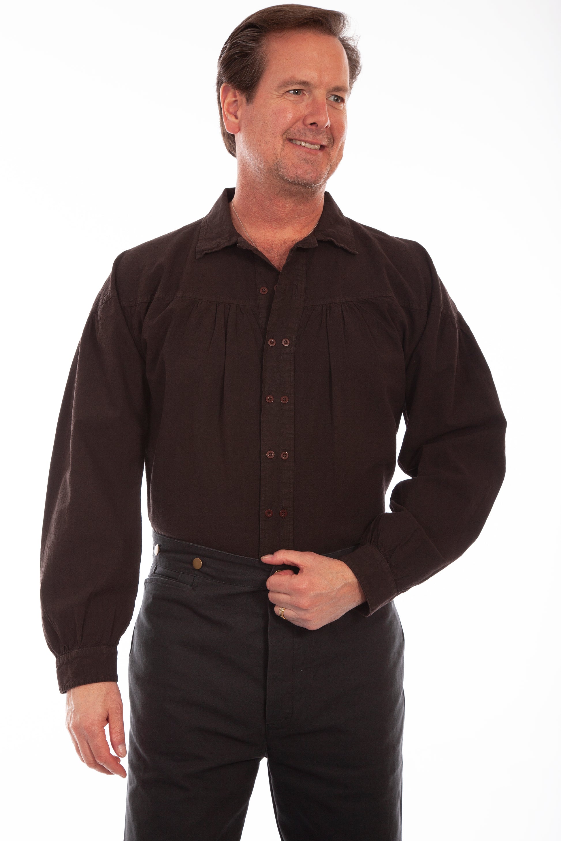 Scully RangeWear Men's Two Button Placket Shirt in Chocolate