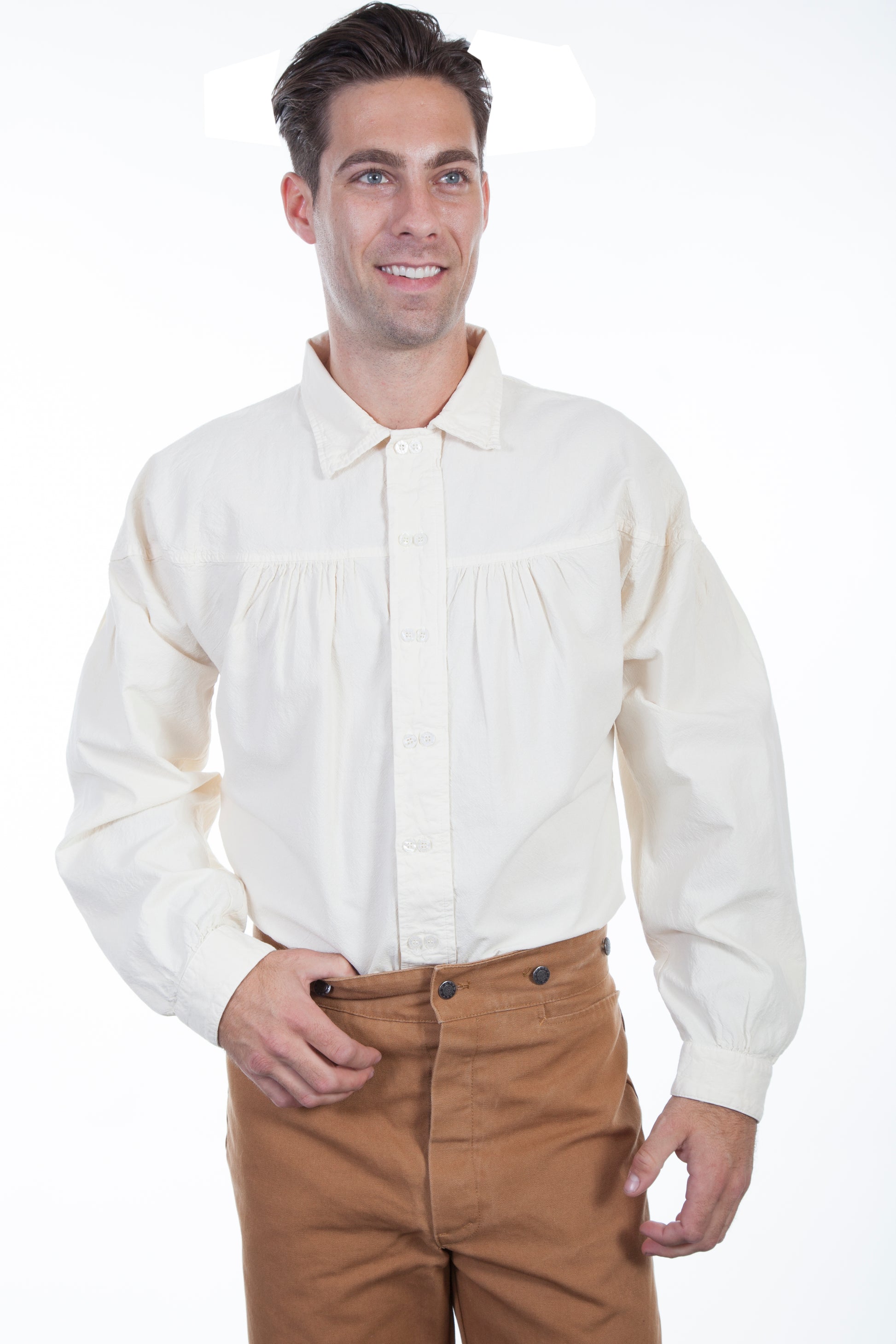 Scully RangeWear Men's Two Button Placket Shirt in Ivory