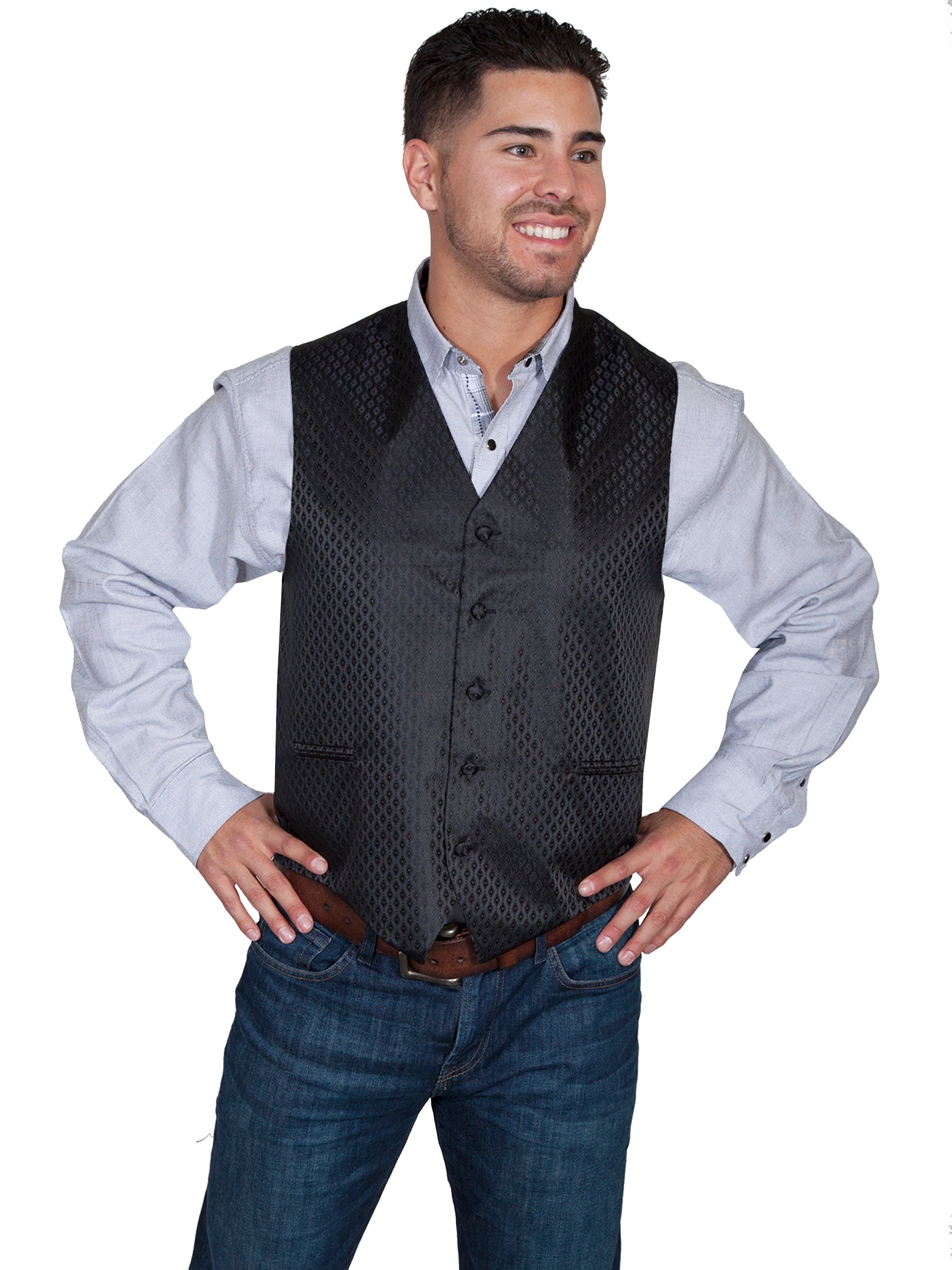 Scully RangeWear Men's No Lapel Diamond Dot Vest in Black