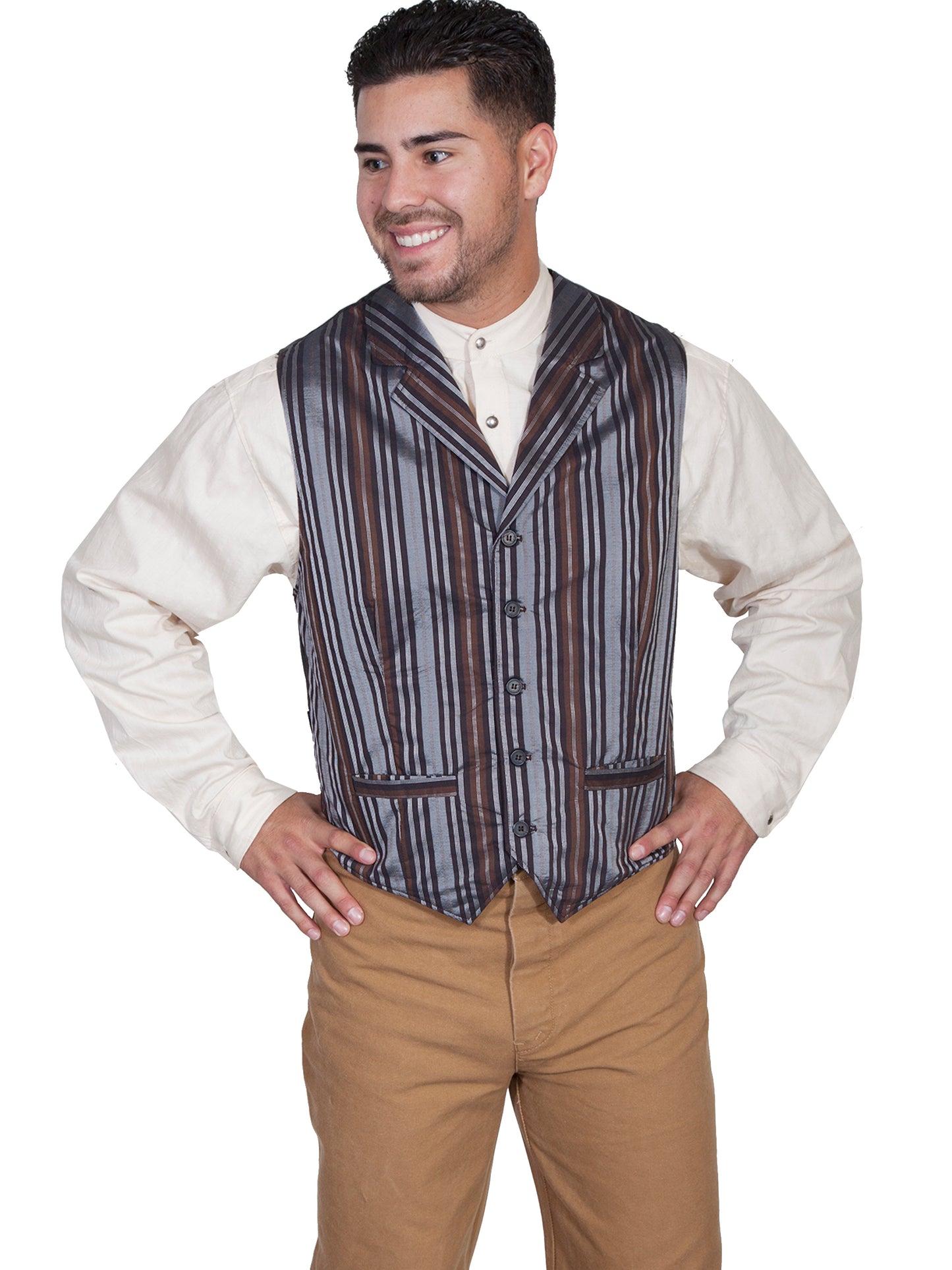 Scully RangeWear Men's Stripe Vest in Brown