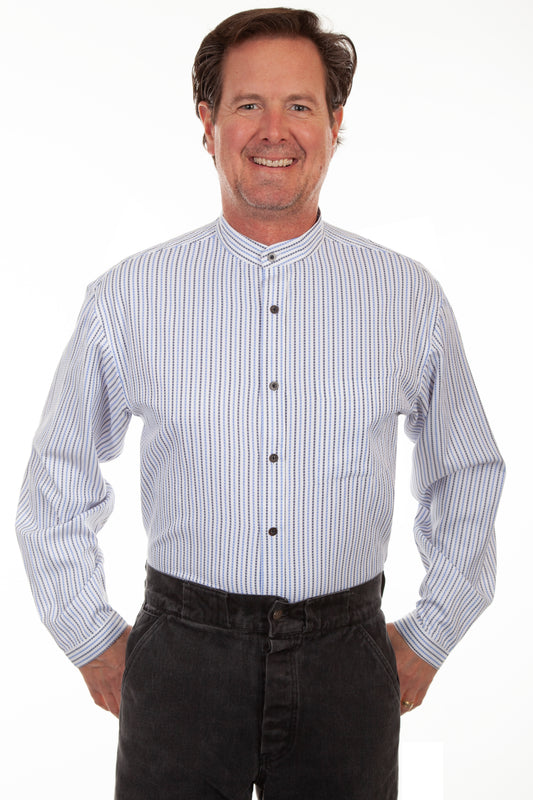 Scully RangeWear Men's Button Front Shirt with Band Collar in Blue