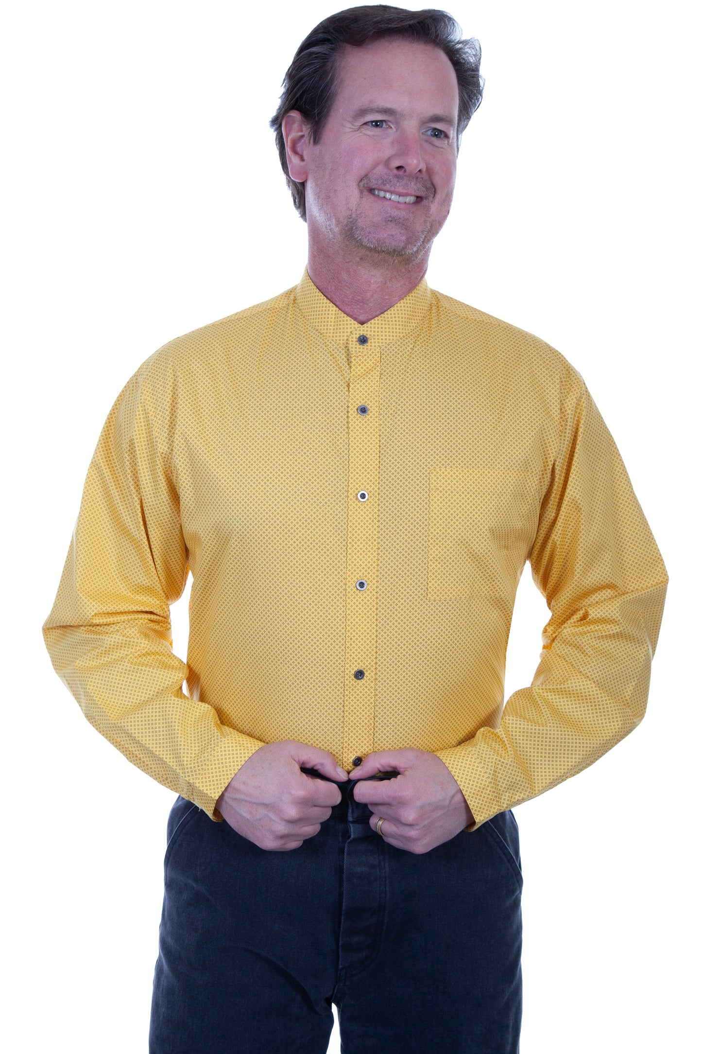 Scully RangeWear Men's Button Front Band Collar Shirt in Yellow