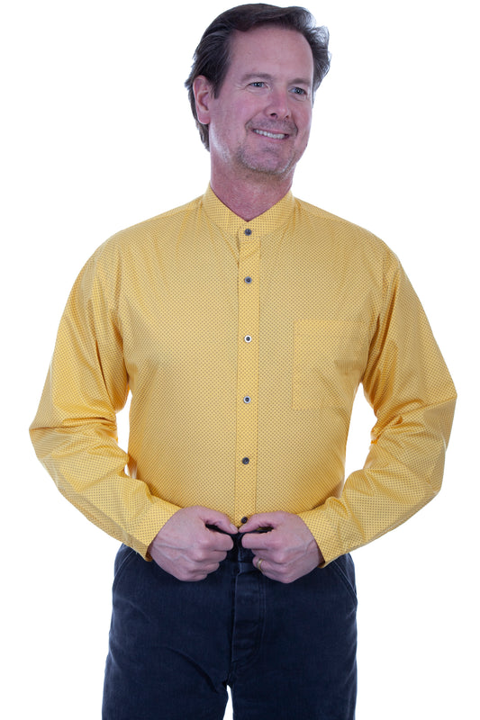 Scully RangeWear Men's Button Front Band Collar Shirt in Yellow