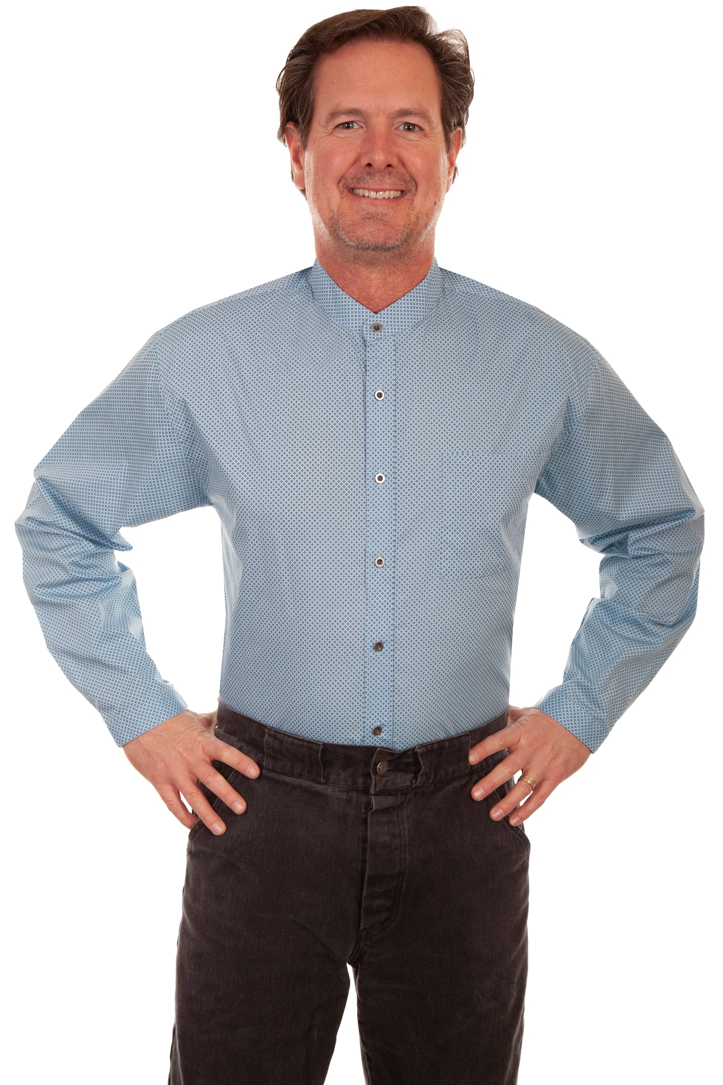 Scully RangeWear Men's Button Front Band Collar Shirt in Blue