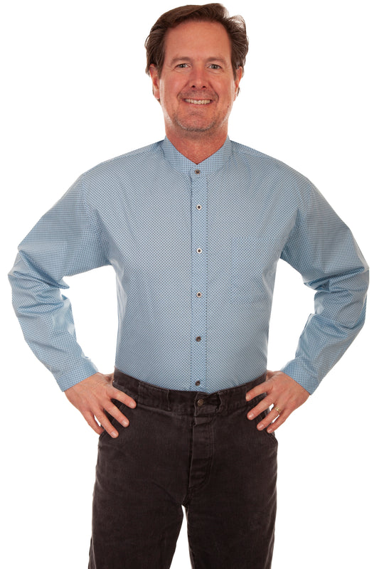 Scully RangeWear Men's Button Front Band Collar Shirt in Blue