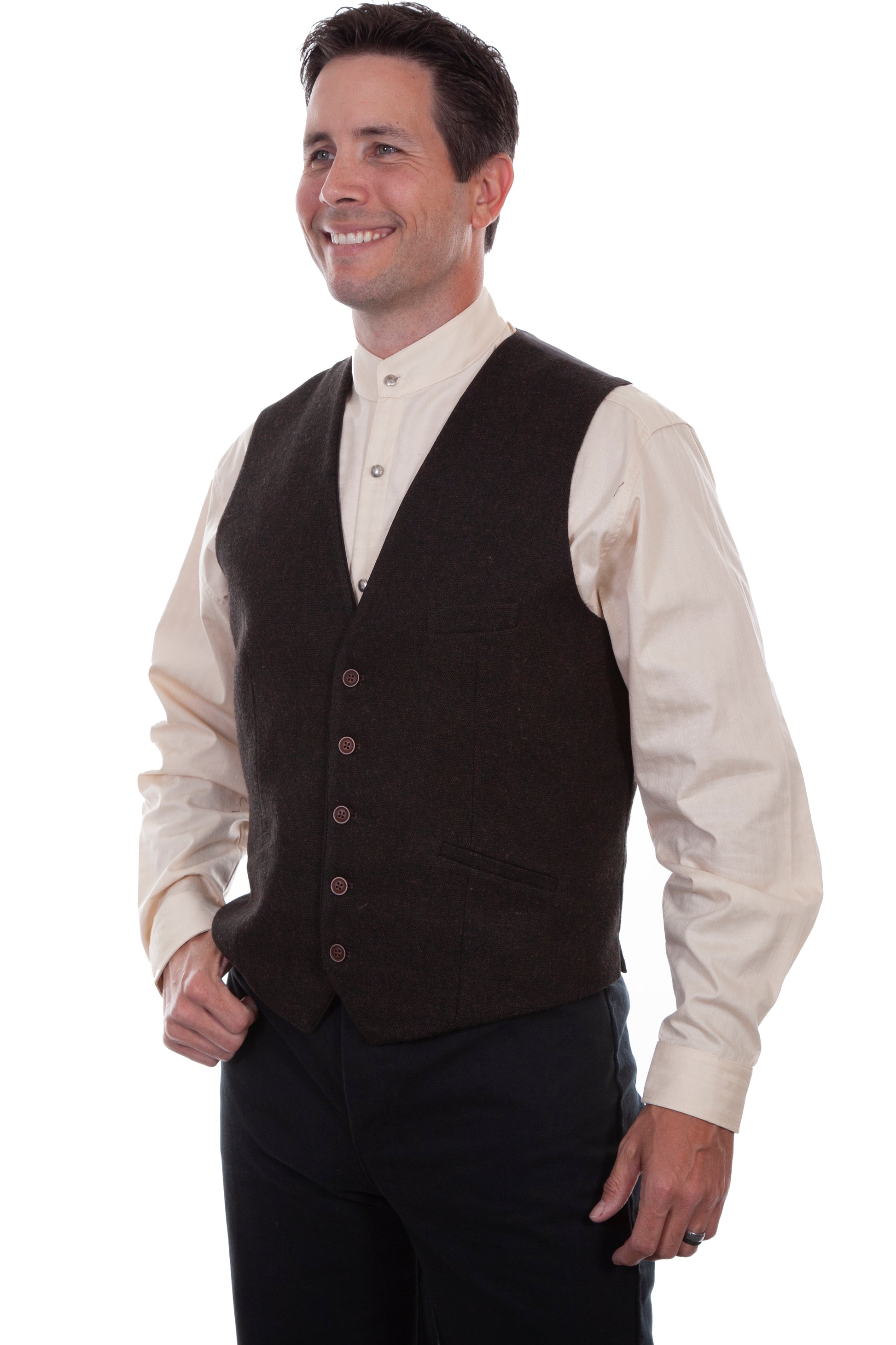 Scully RangeWear Men's Tweed No Lapel Point Bottom Vest in Brown
