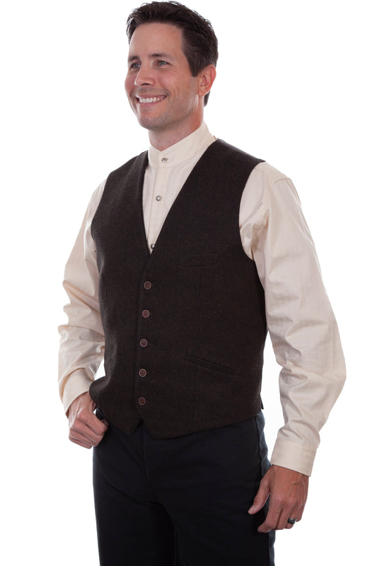 Scully RangeWear Men's Tweed No Lapel Point Bottom Vest in Brown