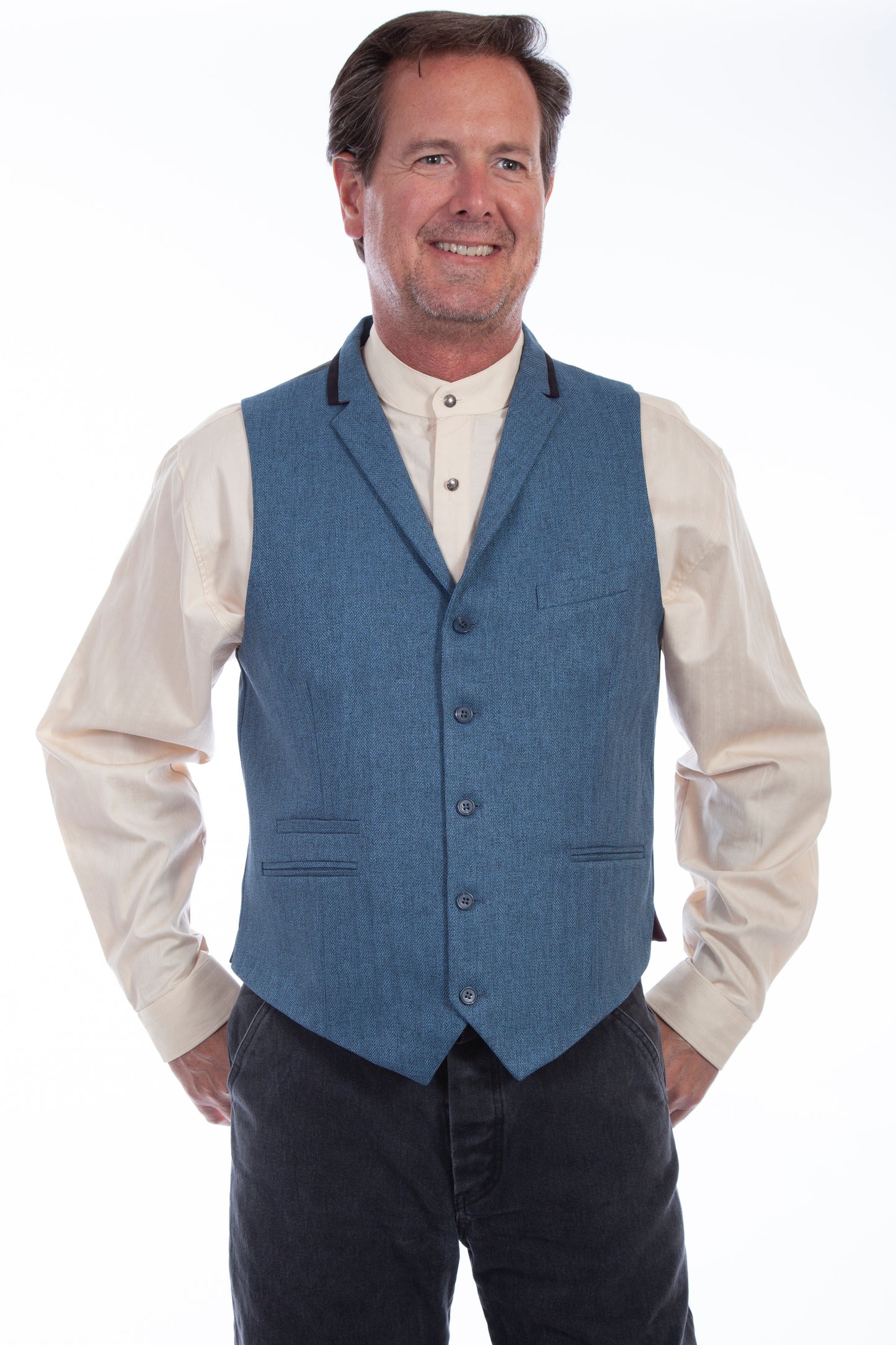 Scully RangeWear Men's Herringbone Point Bottom Vest in Blue