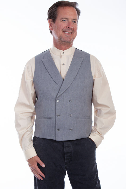 Scully RangeWear Men's Mini Herringbone Double Breasted Vest in Grey