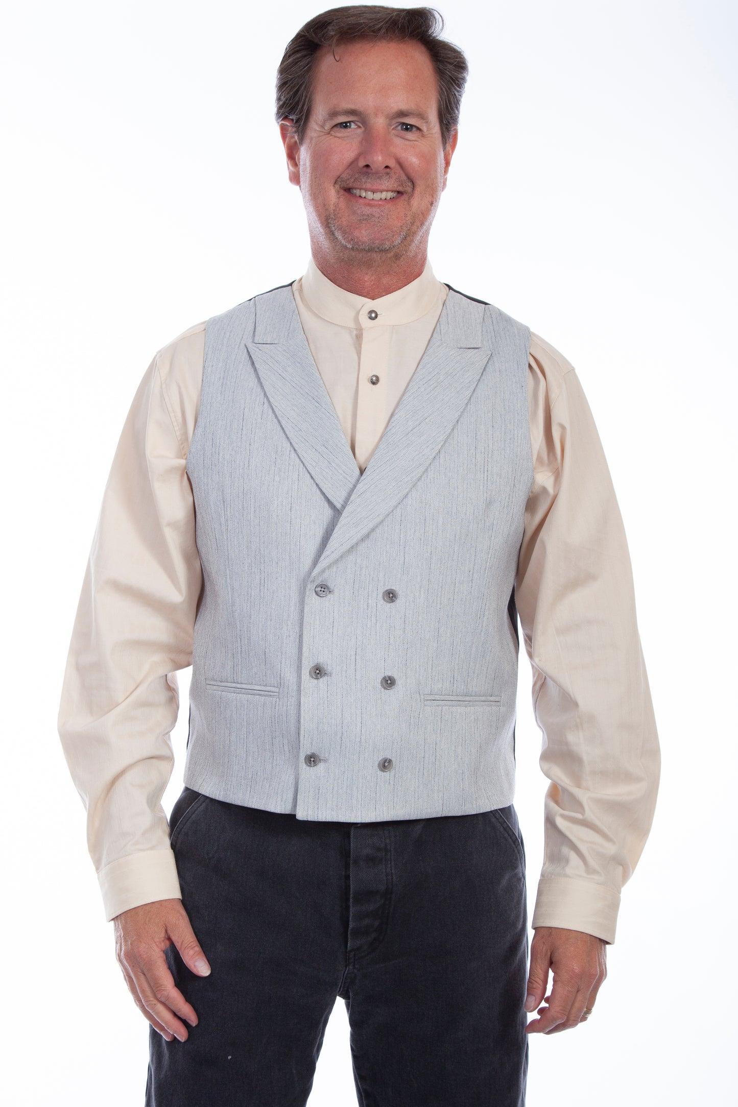 Scully RangeWear Men's Mini Herringbone Double Breasted Vest in Light Grey