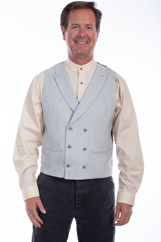 Scully RangeWear Men's Mini Herringbone Double Breasted Vest in Light Grey