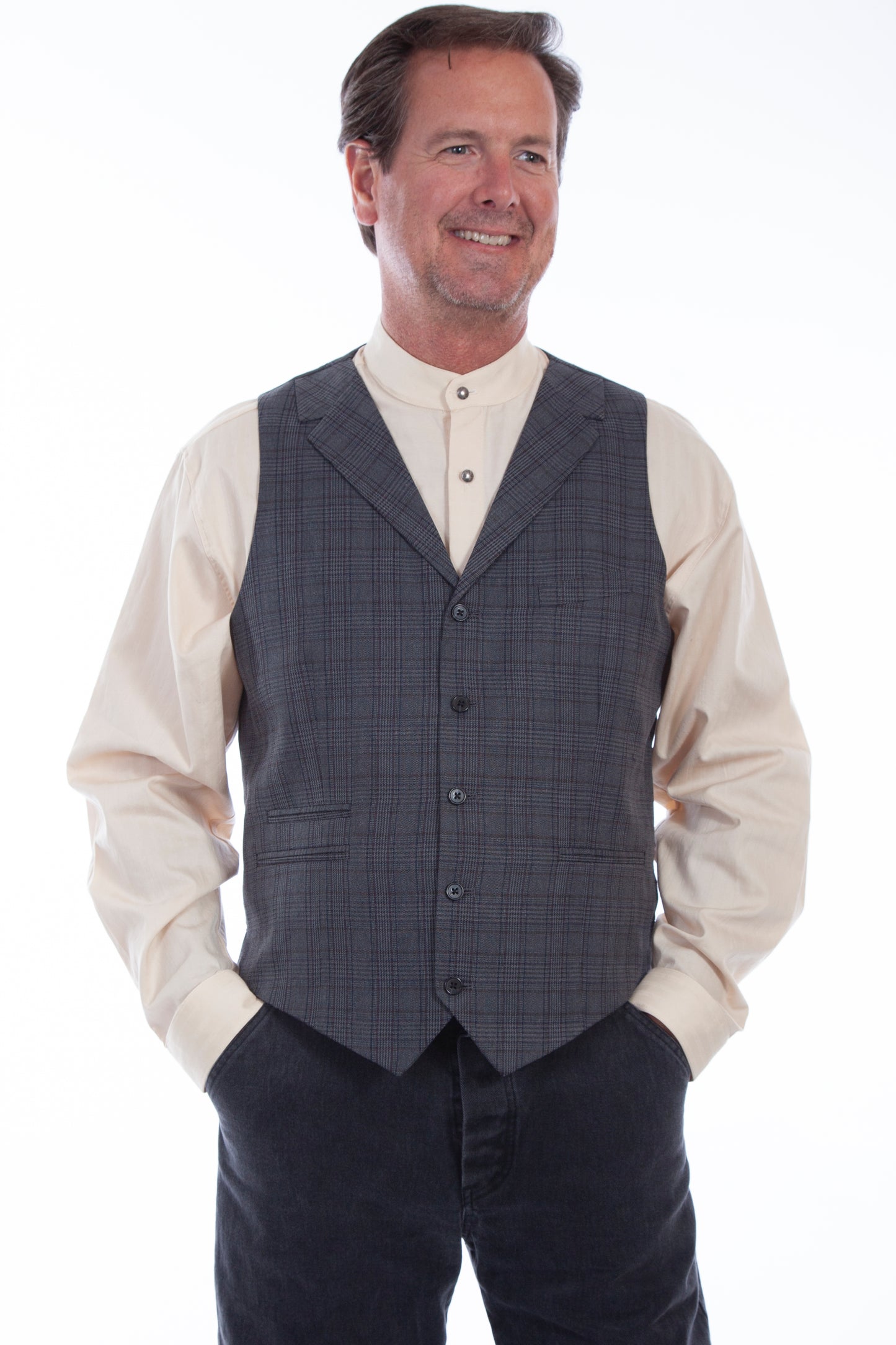 Scully RangeWear Men's Plaid Point Bottom Vest in Charcoal