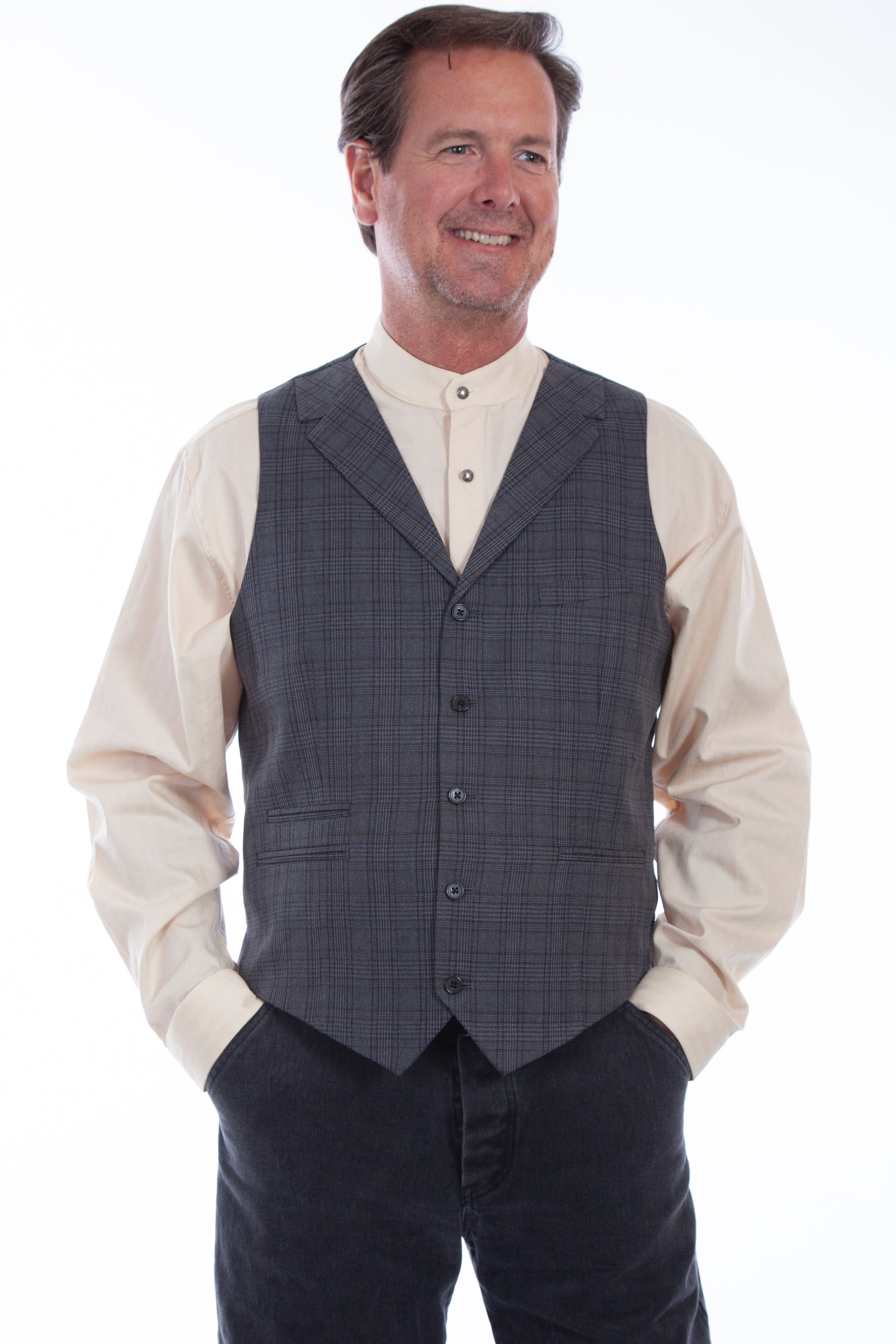 Scully RangeWear Men's Plaid Point Bottom Vest in Charcoal